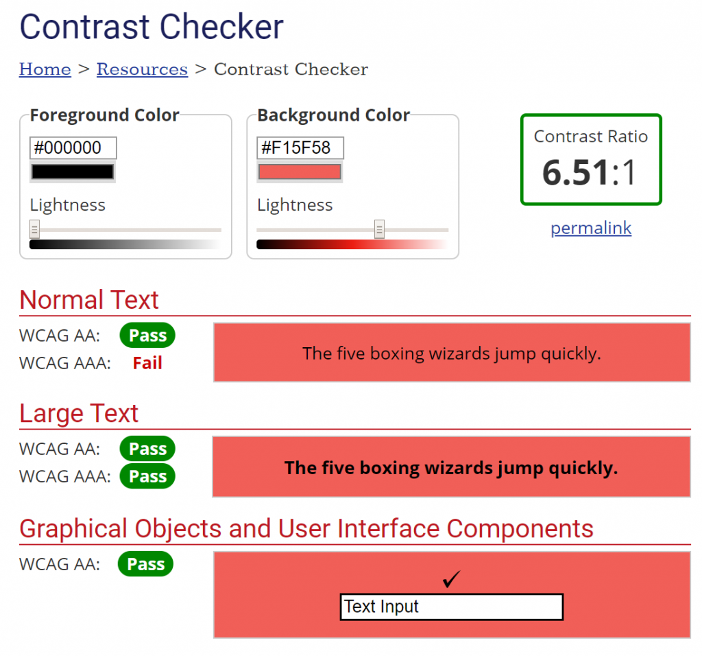 screenshot Webaim contrast checker