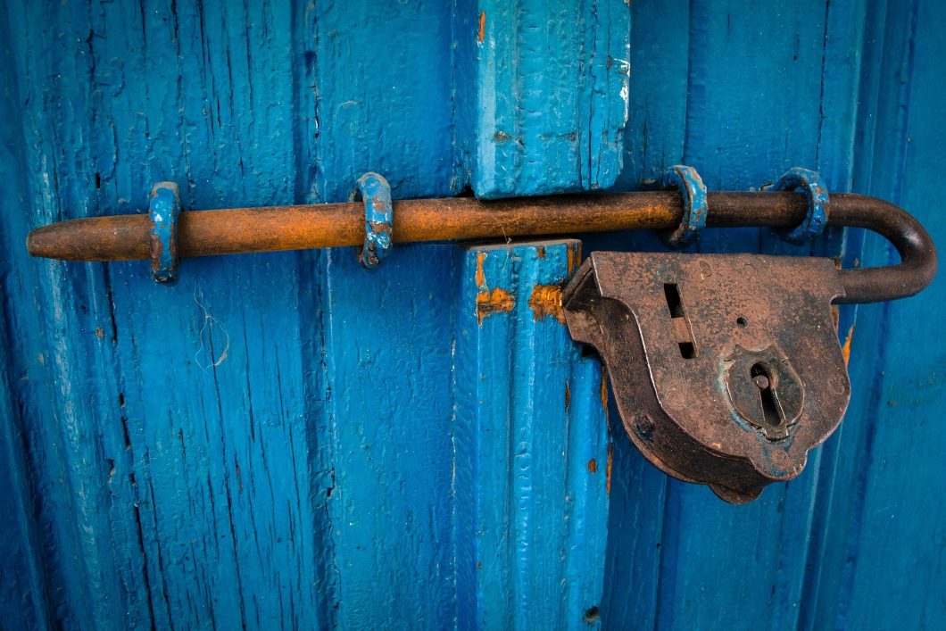 blue door with lock